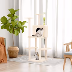 vidaXL Arbre à chat avec griffoirs en sisal Crème 144,5 cm