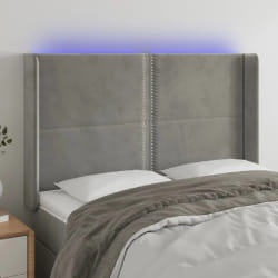 vidaXL Tête de lit à LED Gris clair 147x16x118/128 cm Velours