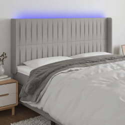 vidaXL Tête de lit à LED Gris clair 163x16x118/128 cm Tissu