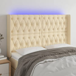 vidaXL Tête de lit à LED Crème 147x16x118/128 cm Tissu