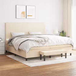 3136466 vidaXL Lit à sommier tapissier avec matelas Crème 200x200 cm Tissu