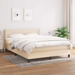3129550 vidaXL Lit à sommier tapissier avec matelas Crème 140x190 cm Tissu