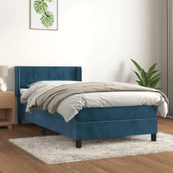 VIDAXL Sommier à Lattes Lit Matelas Velours 90x200 cm - Bleu Foncé