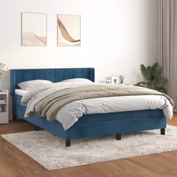 3130965 vidaXL Lit à sommier tapissier et matelas Bleu foncé 140x200cm Velours