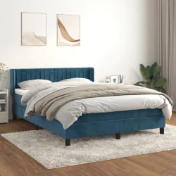 vidaXL Sommier à lattes avec matelas Velours 140x200 cm - Bleu foncé