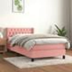 vidaXL Sommier à lattes de lit avec matelas Rose 90x190 cm Velours - 90 x 190 cm
