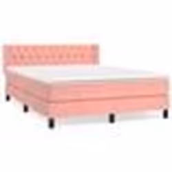 vidaXL Sommier à lattes de lit avec matelas Rose 140x190 cm Velours - 140 x 190 cm