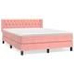 vidaXL Sommier à lattes de lit avec matelas Rose 140x190 cm Velours - 140 x 190 cm