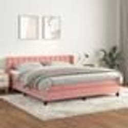 vidaXL Sommier à lattes de lit avec matelas Rose 180x200 cm Velours - 180 x 200 cm