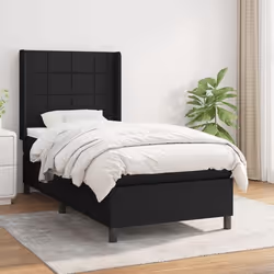 vidaXL Sommier à lattes de lit avec matelas Noir 90x200 cm Tissu - 90 x 200 cm