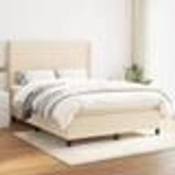 vidaXL Sommier à lattes de lit avec matelas Crème 140x200 cm Tissu - 140 x 200 cm