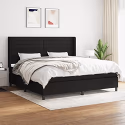 3131539 vidaXL Lit à sommier tapissier avec matelas Noir 200x200 cm Tissu