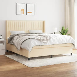 vidaXL Sommier à lattes de lit avec matelas Crème 180x200 cm Tissu - 180 x 200 cm