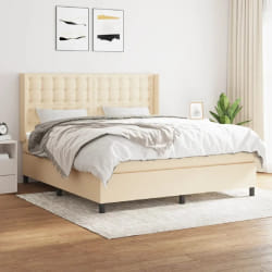 vidaXL Sommier à lattes de lit avec matelas Crème 160x200 cm Tissu - 160 x 200 cm