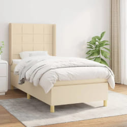 vidaXL Sommier à lattes de lit et matelas Crème 90x190 cm Tissu - 90 x 190 cm