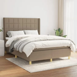 vidaXL Sommier à lattes de lit avec matelas Taupe 140x200 cm Tissu - 140 x 200 cm