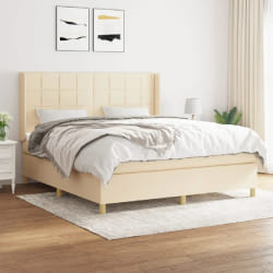 vidaXL Sommier à lattes de lit avec matelas Crème 160x200 cm Tissu - 160 x 200 cm
