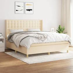 vidaXL Sommier à lattes de lit avec matelas Crème 160x200 cm Tissu - 160 x 200 cm