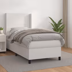 3132352 vidaXL Lit à sommier tapissier avec matelas Blanc 90x190 cm Similicuir