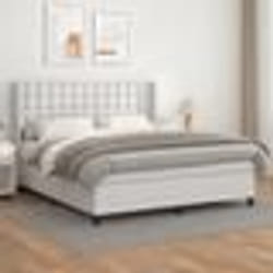 vidaXL Sommier à lattes de lit avec matelas Blanc 160x200cm Similicuir - 160 x 200 cm