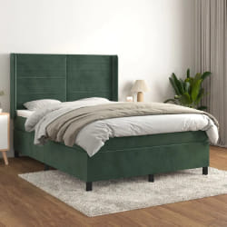vidaXL Sommier à lattes avec matelas 140x190 cm Velours Vert foncé