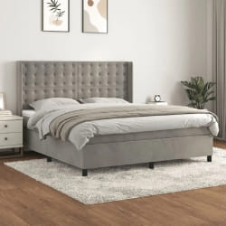 vidaXL Sommier à lattes de lit et matelas Gris clair 160x200cm Velours - 160 x 200 cm