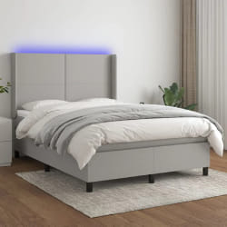 vidaXL Sommier à lattes de lit et LED - Gris clair 140x200 cm Tissu