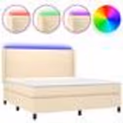 vidaXL Sommier à lattes de lit matelas et LED Crème 160x200 cm Tissu - 160 x 200 cm