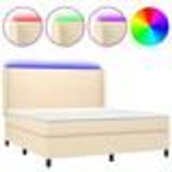 vidaXL Sommier à lattes de lit matelas et LED Crème 160x200 cm Tissu - 160 x 200 cm