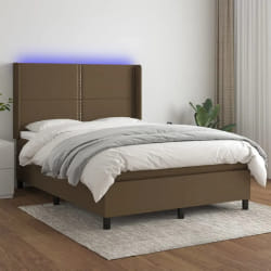 VIDAXL Sommier à lattes avec matelas et LED - Marron foncé 140x200 cm