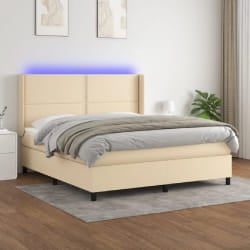 vidaXL Sommier à lattes de lit avec matelas et LED - Crème - 180 x 200 cm