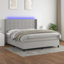 vidaXL Sommier à lattes de lit matelas LED Gris clair 160x200 cm Tissu - 160 x 200 cm