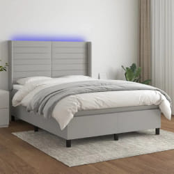 VidaXL Sommier à lattes et matelas LED - Gris clair, 140x190 cm tissu