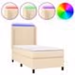 vidaXL Sommier à lattes de lit matelas et LED Crème 80x200cm Tissu - 80 x 200 cm