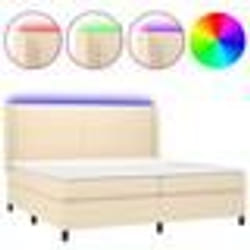 vidaXL Sommier à lattes de lit matelas et LED Crème 200x200 cm Tissu - 200 x 200 cm