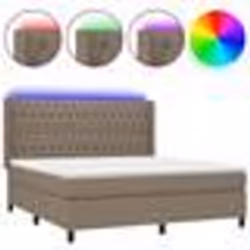 vidaXL Sommier à lattes de lit matelas et LED Taupe 160x200 cm Tissu - 160 x 200 cm