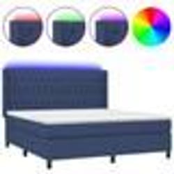 vidaXL Sommier à lattes de lit matelas et LED Bleu 160x200 cm Tissu - 160 x 200 cm
