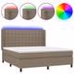 vidaXL Sommier à lattes de lit matelas et LED Taupe 160x200 cm Tissu - 160 x 200 cm