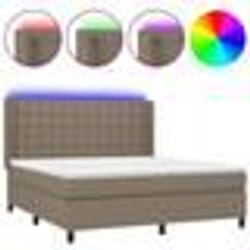 vidaXL Sommier à lattes de lit matelas et LED Taupe 160x200 cm Tissu - 160 x 200 cm