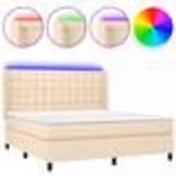 vidaXL Sommier à lattes de lit matelas et LED Crème 180x200 cm Tissu - 180 x 200 cm