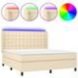 vidaXL Sommier à lattes de lit matelas et LED Crème 180x200 cm Tissu - 180 x 200 cm