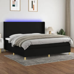 vidaXL Sommier à lattes - Noir 200x200 cm - Tissu et LED