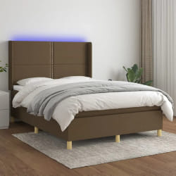 VidaXL Sommier à lattes, matelas et LED Marron foncé 140x190 cm