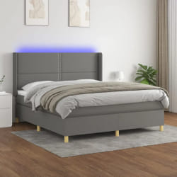 VIDAXL Sommier lit avec matelas et LED - Gris foncé