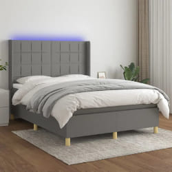 vidaXL Sommier à lattes avec matelas et LED - Gris foncé 140x190 cm