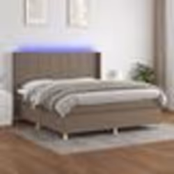 vidaXL Sommier à lattes de lit matelas et LED Taupe 160x200 cm Tissu - 160 x 200 cm