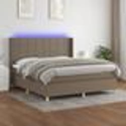 vidaXL Sommier à lattes de lit matelas et LED Taupe 180x200 cm Tissu - 180 x 200 cm