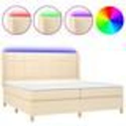 vidaXL Sommier à lattes de lit matelas et LED Crème 200x200 cm Tissu - 200 x 200 cm