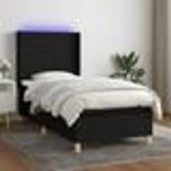 vidaXL Sommier à lattes de lit matelas et LED Noir 90x190 cm Tissu - 90 x 190 cm