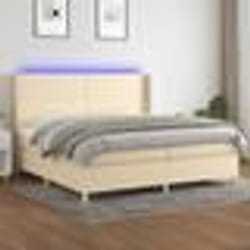 vidaXL Sommier à lattes de lit matelas et LED Crème 200x200 cm Tissu - 200 x 200 cm